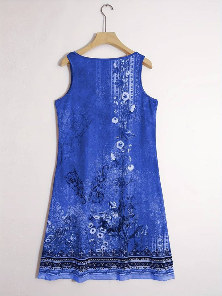 Women's Sleeveless Relaxed-Fit Boho Floral Fall Midi Dress