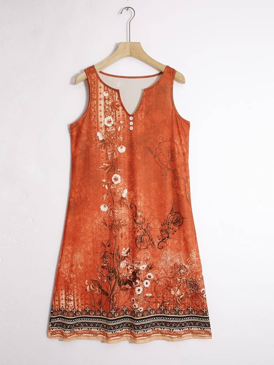 Women's Sleeveless Relaxed-Fit Boho Floral Fall Midi Dress