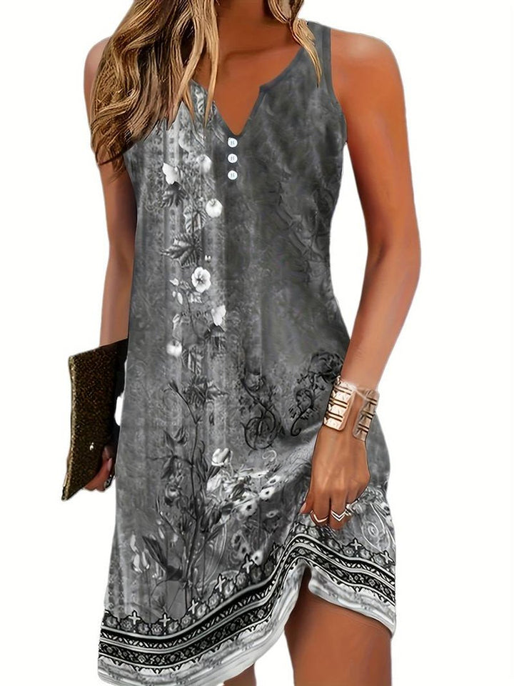 Women's Sleeveless Relaxed-Fit Boho Floral Fall Midi Dress