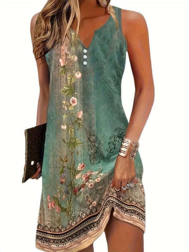 Women's Sleeveless Relaxed-Fit Boho Floral Fall Midi Dress