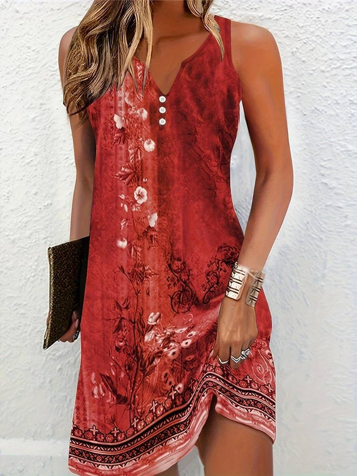 Women's Sleeveless Relaxed-Fit Boho Floral Fall Midi Dress