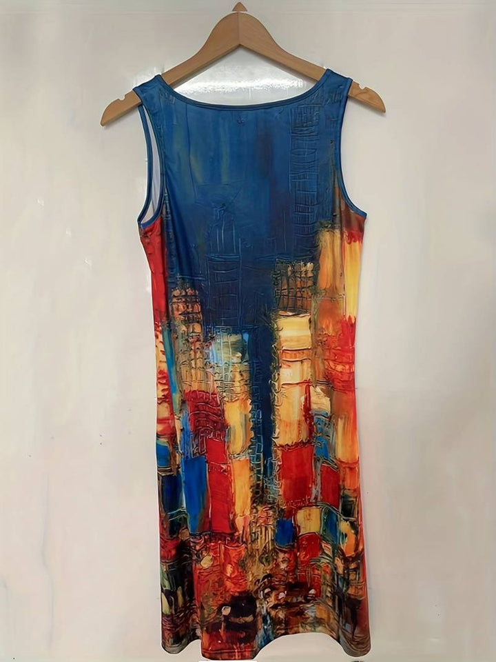 Women's Sleeveless Relaxed-Fit Boho Floral Fall Midi Dress