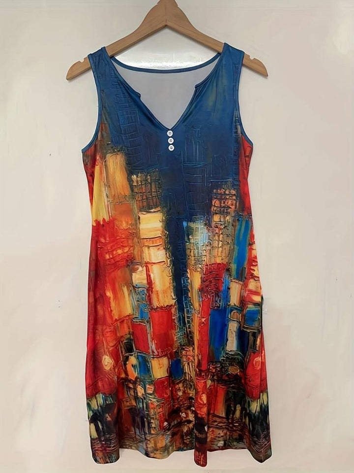 Women's Sleeveless Relaxed-Fit Boho Floral Fall Midi Dress