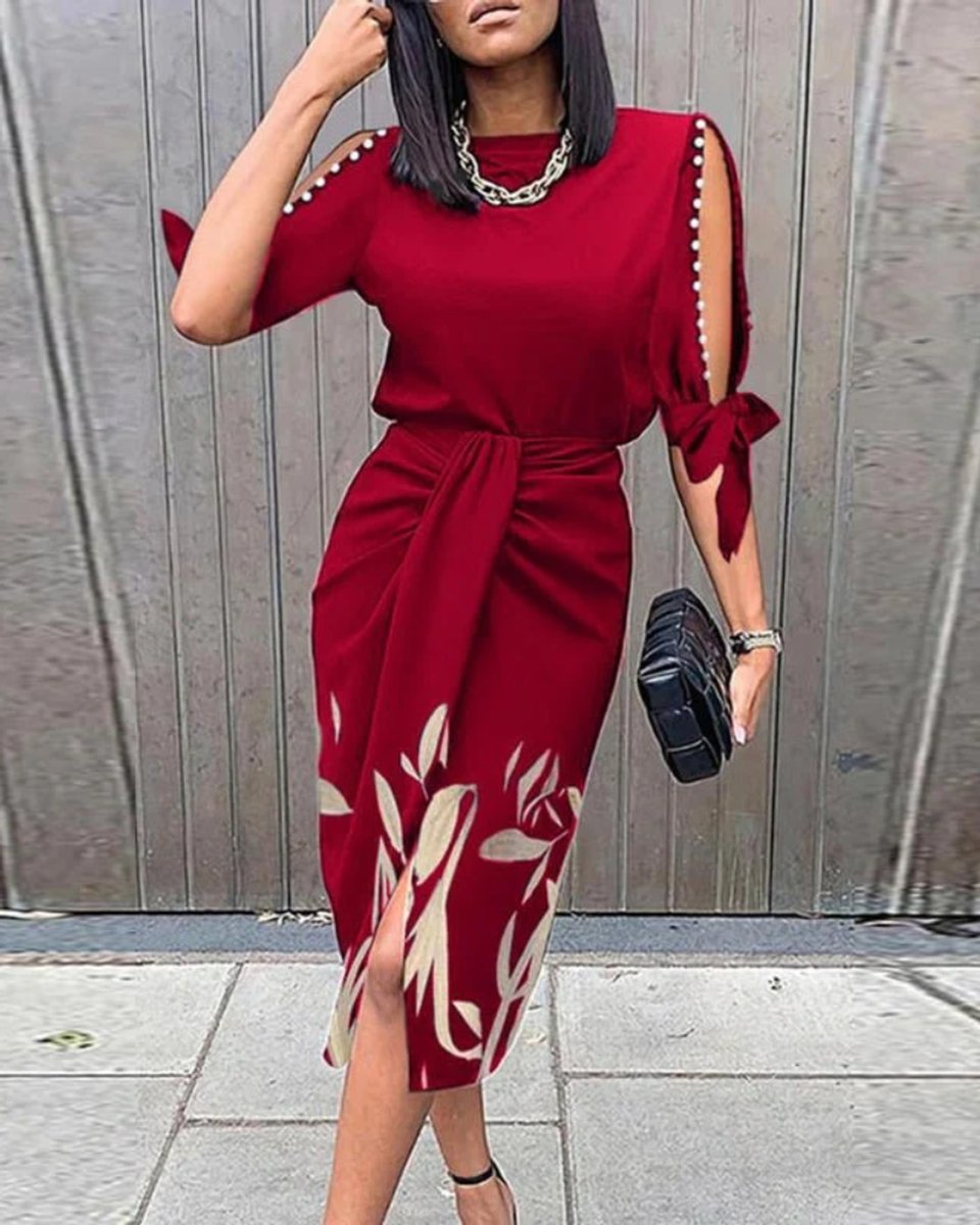 Women's Sleeveless Ruched-Waist A-Line Fall Midi Dress