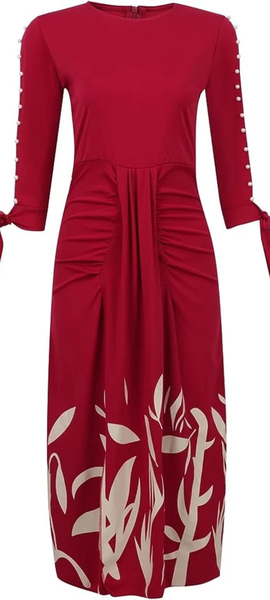 Women's Sleeveless Ruched-Waist A-Line Fall Midi Dress