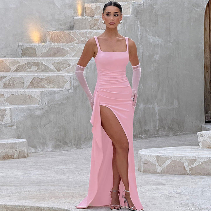 Women's Sleeveless Square-Neck High-Slit Maxi Formal Dress