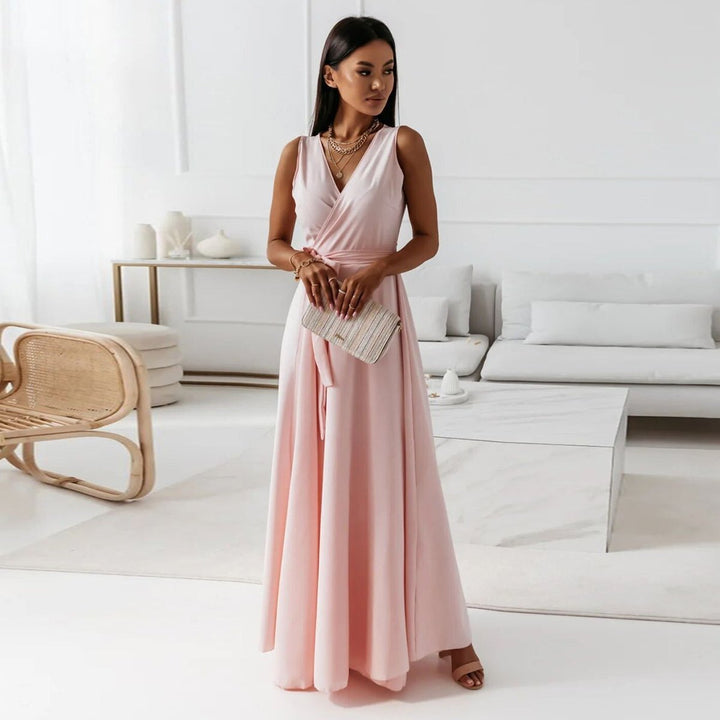 Women's Sleeveless Wrap Maxi Fall Wedding Guest Dress