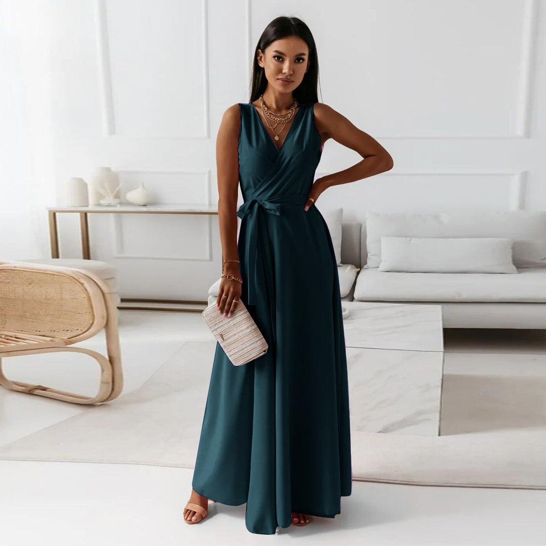 Women's Sleeveless Wrap Maxi Fall Wedding Guest Dress