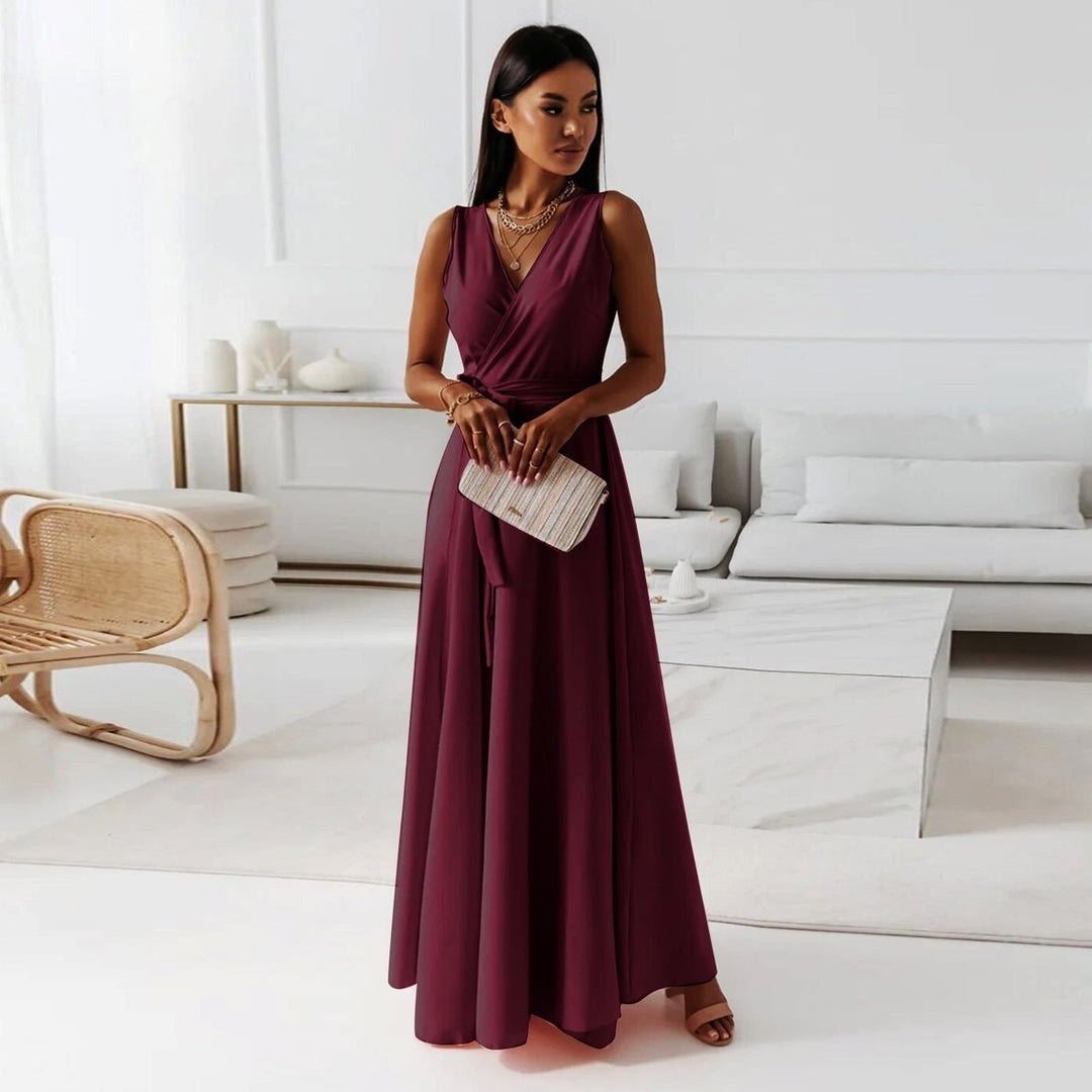 Women's Sleeveless Wrap Maxi Fall Wedding Guest Dress