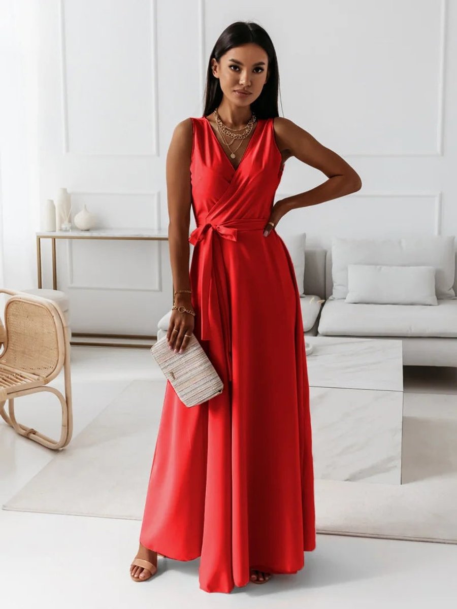 Women's Sleeveless Wrap Maxi Fall Wedding Guest Dress