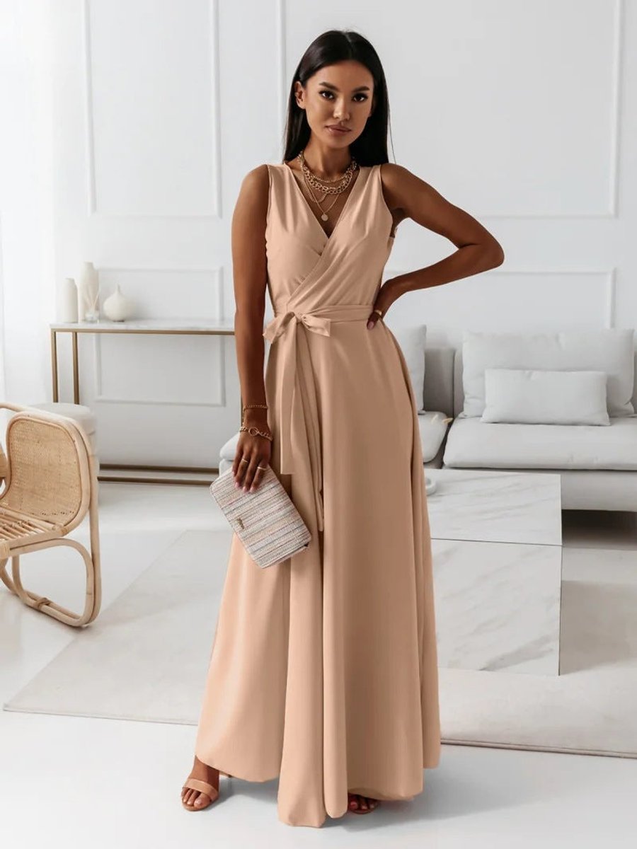Women's Sleeveless Wrap Maxi Fall Wedding Guest Dress