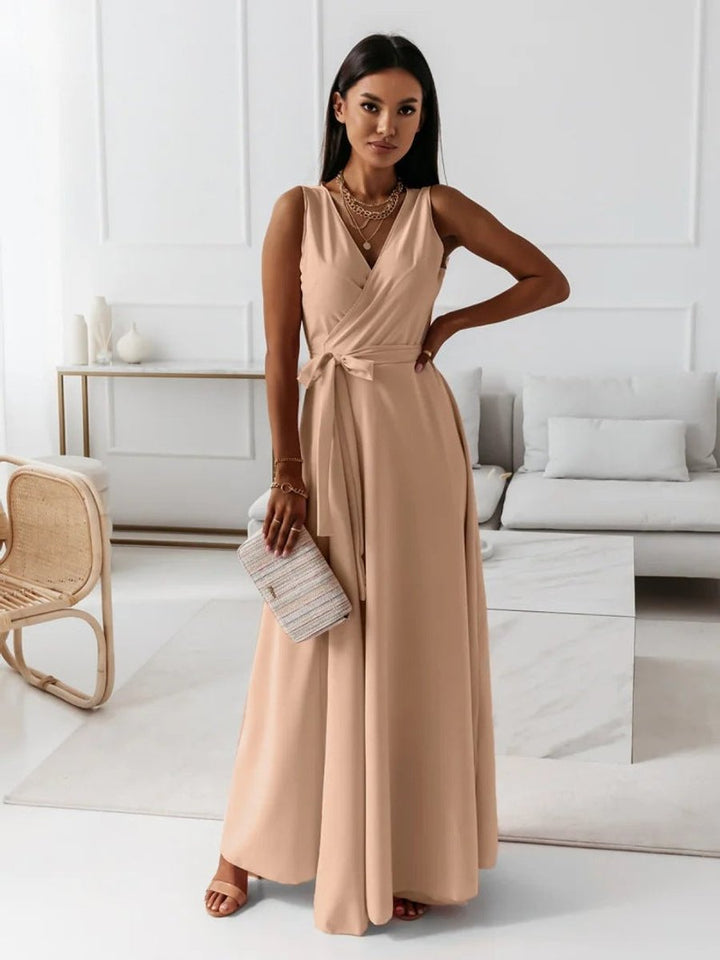 Women's Sleeveless Wrap Maxi Fall Wedding Guest Dress