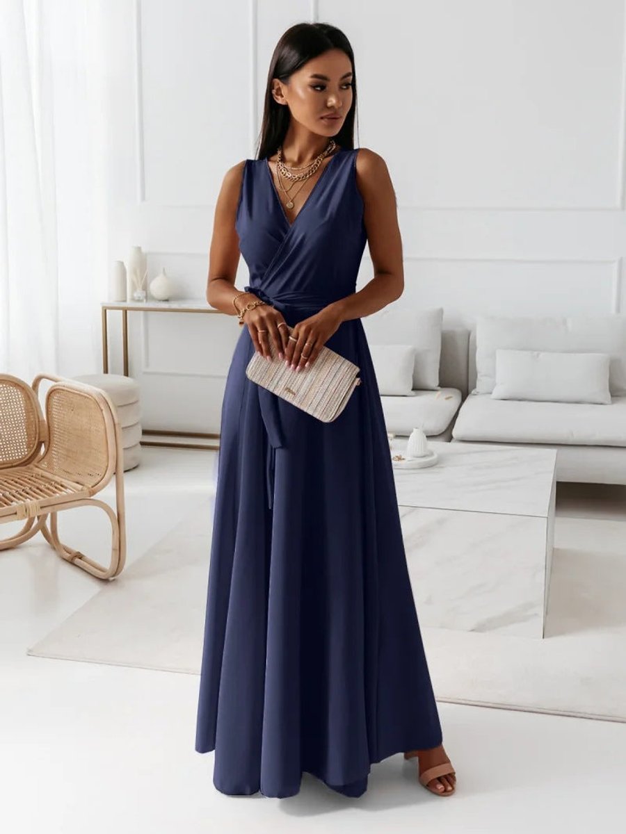 Women's Sleeveless Wrap Maxi Fall Wedding Guest Dress