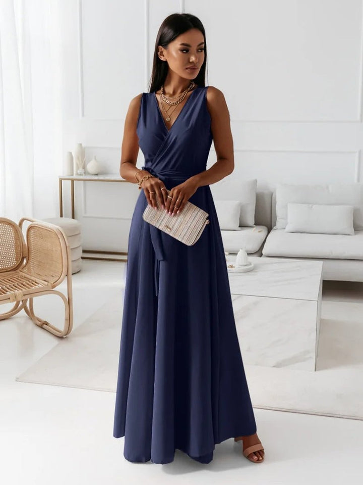 Women's Sleeveless Wrap Maxi Fall Wedding Guest Dress