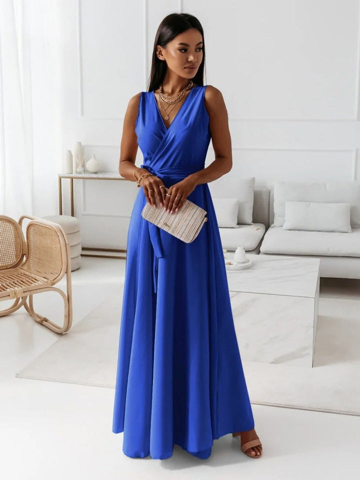 Women's Sleeveless Wrap Maxi Fall Wedding Guest Dress