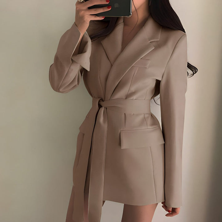Women's Slim-Fit Belted Longline Blazer Jacket