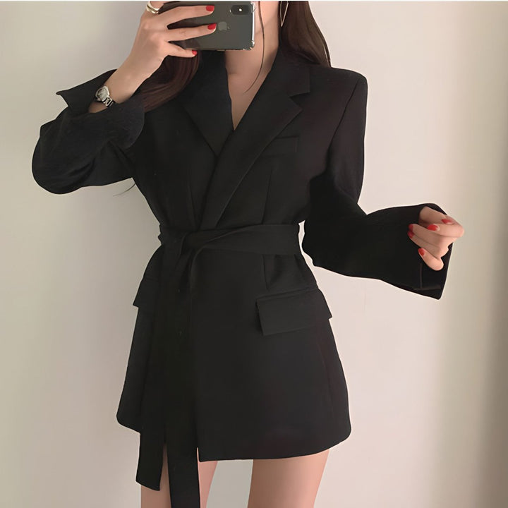 Women's Slim-Fit Belted Longline Blazer Jacket