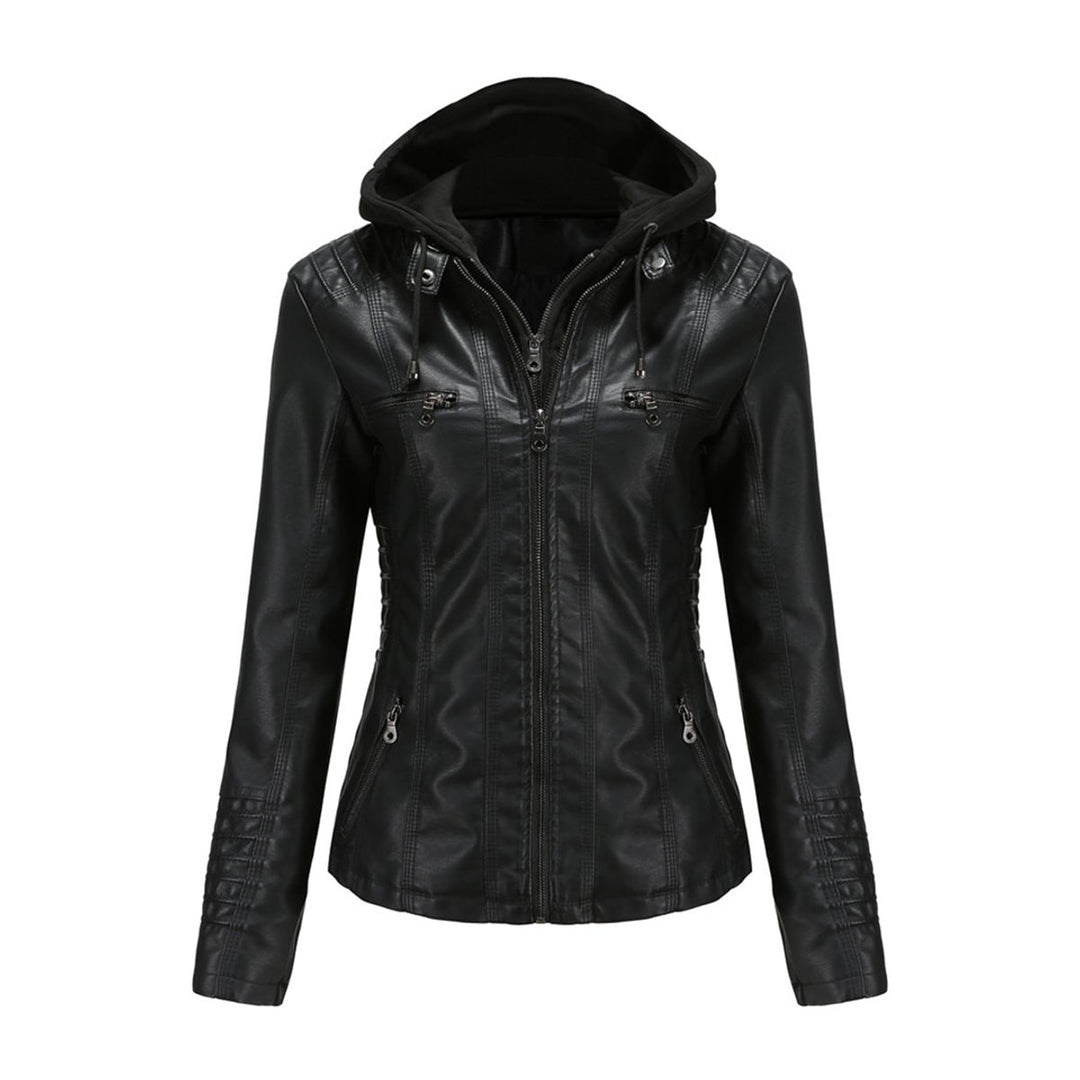 Women's Slim-Fit Hooded Faux Leather Moto Jacket