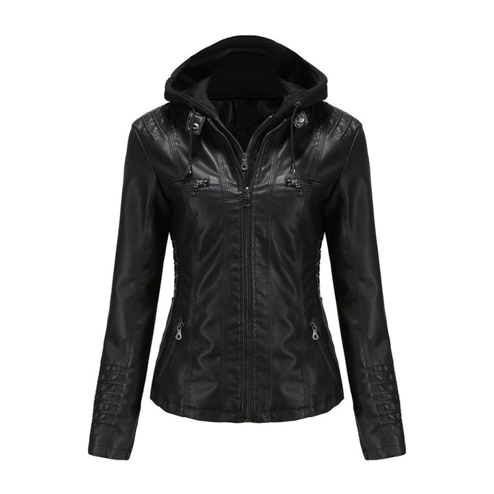 Women's Slim-Fit Hooded Faux Leather Moto Jacket