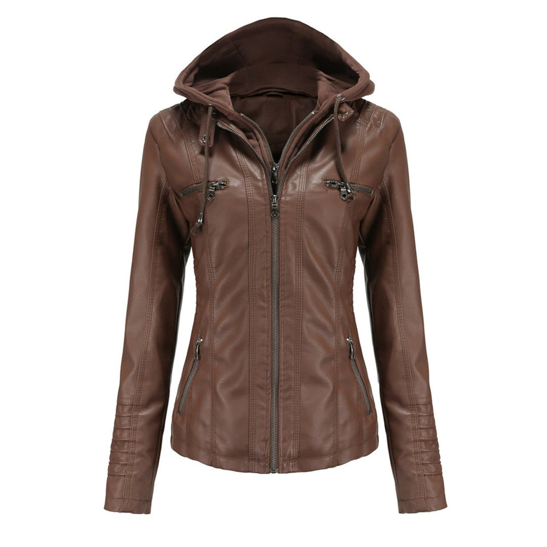 Women's Slim-Fit Hooded Faux Leather Moto Jacket
