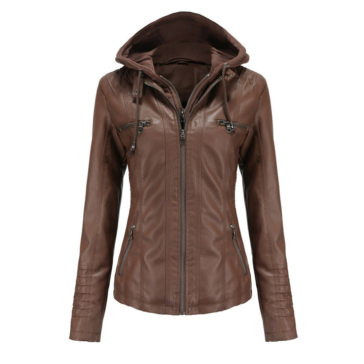 Women's Slim-Fit Hooded Faux Leather Moto Jacket