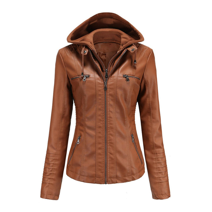 Women's Slim-Fit Hooded Faux Leather Moto Jacket