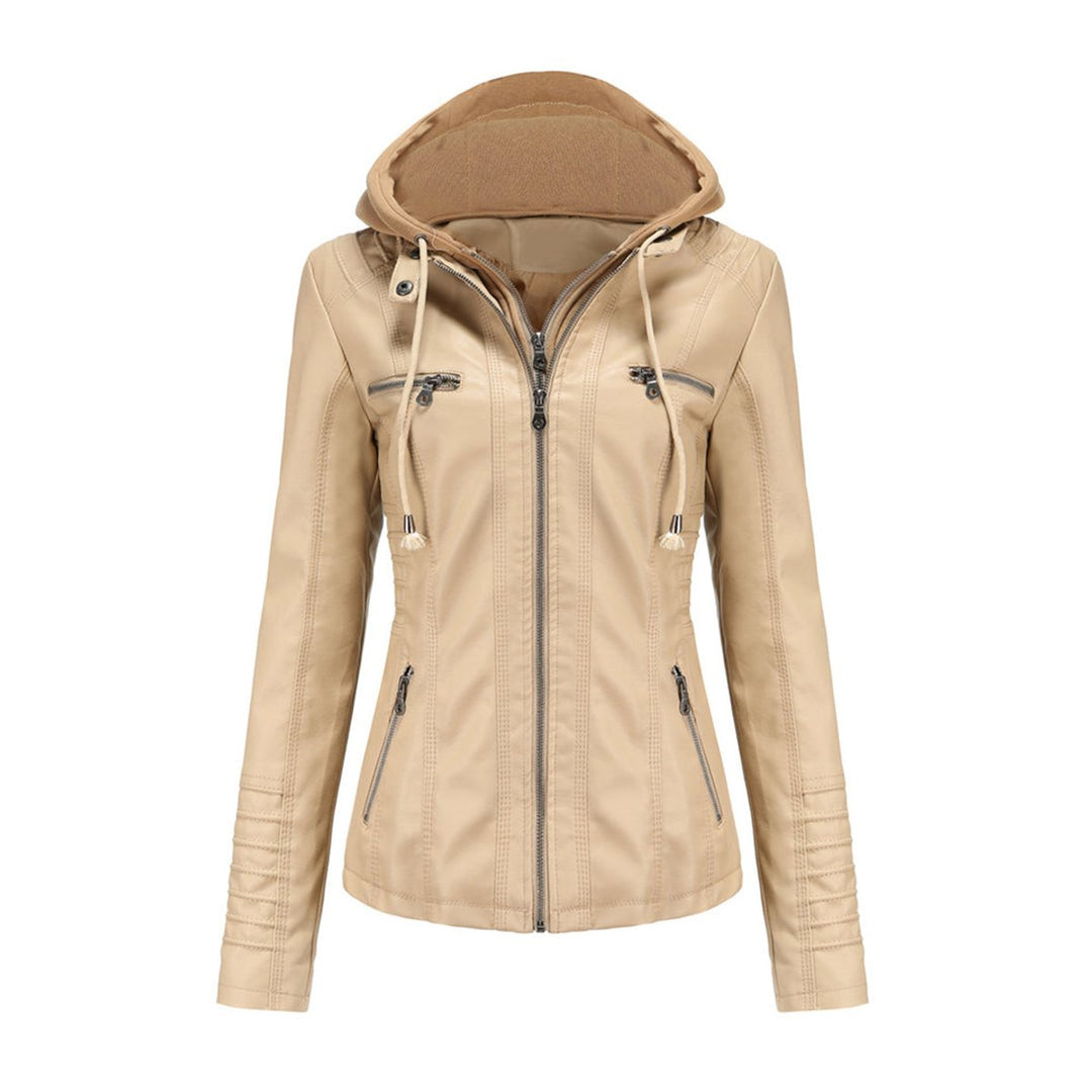 Women's Slim-Fit Hooded Faux Leather Moto Jacket