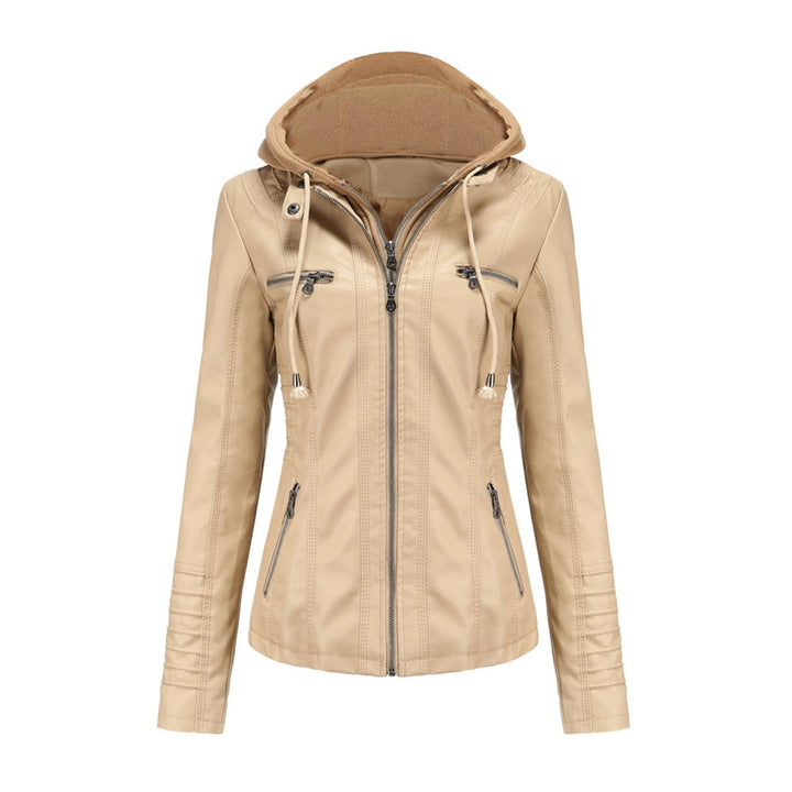 Women's Slim-Fit Hooded Faux Leather Moto Jacket