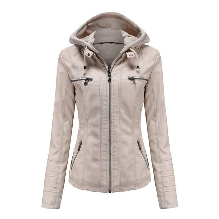 Women's Slim-Fit Hooded Faux Leather Moto Jacket