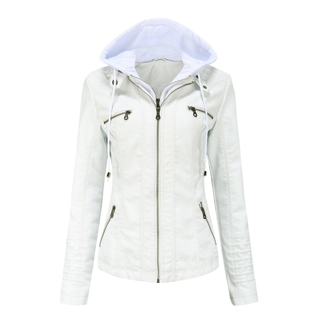 Women's Slim-Fit Hooded Faux Leather Moto Jacket