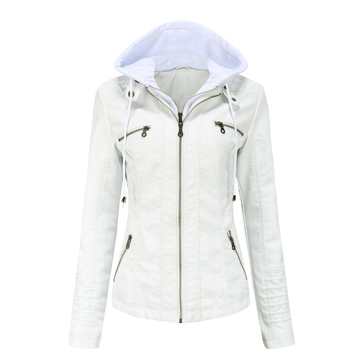 Women's Slim-Fit Hooded Faux Leather Moto Jacket