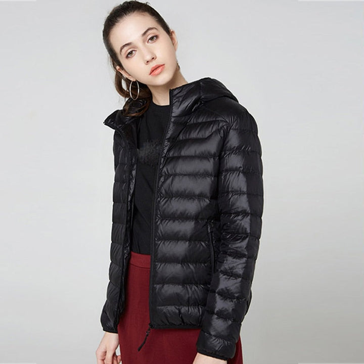 Women's Slim-Fit Hooded Glossy Lightweight Puffer Jacket