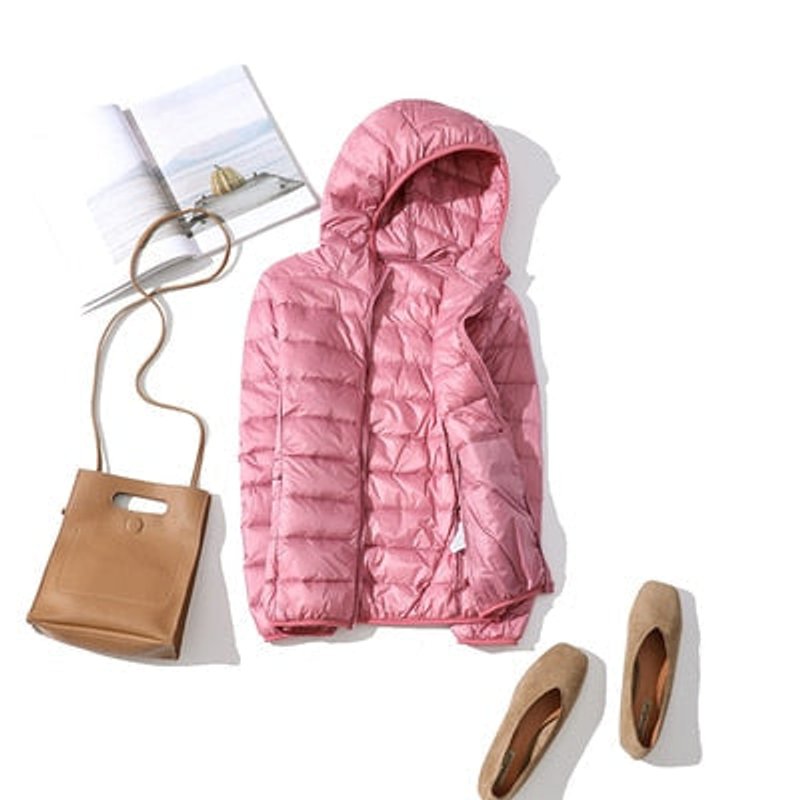 Women's Slim-Fit Hooded Glossy Lightweight Puffer Jacket
