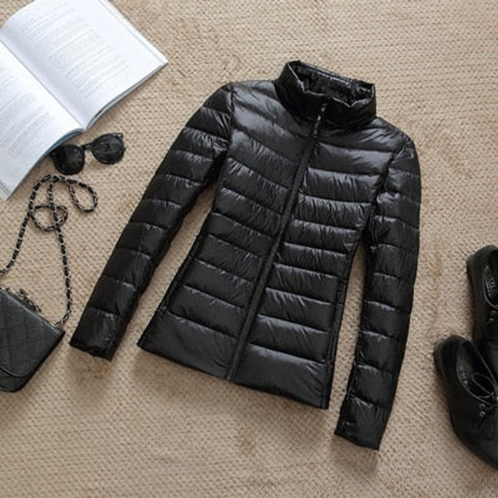 Women's Slim-Fit Hooded Glossy Lightweight Puffer Jacket
