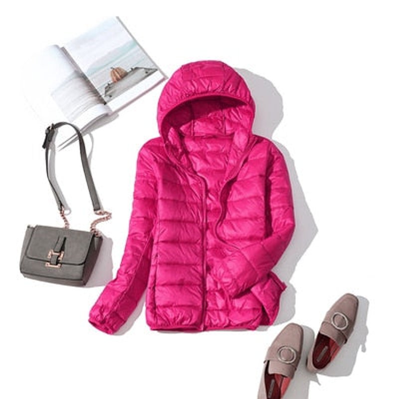 Women's Slim-Fit Hooded Glossy Lightweight Puffer Jacket