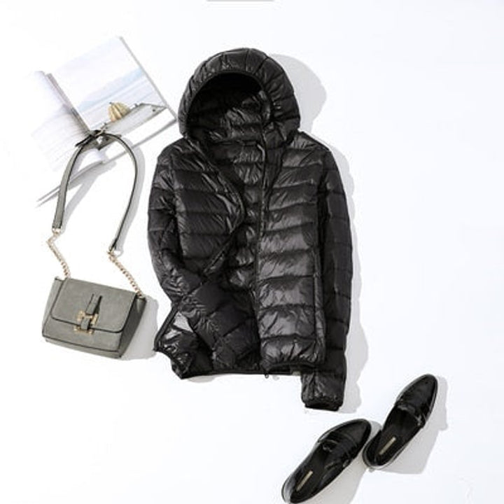 Women's Slim-Fit Hooded Glossy Lightweight Puffer Jacket