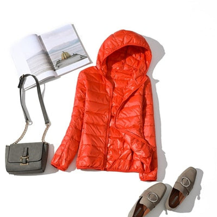 Women's Slim-Fit Hooded Glossy Lightweight Puffer Jacket
