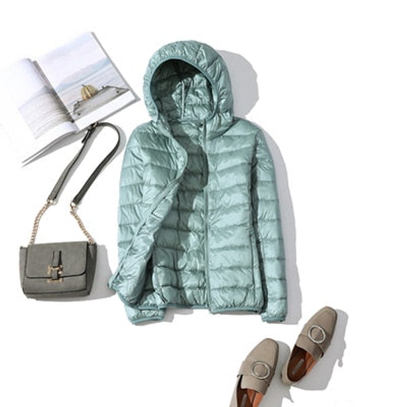 Women's Slim-Fit Hooded Glossy Lightweight Puffer Jacket