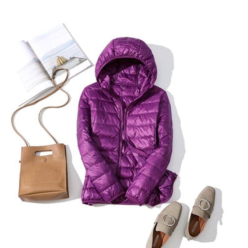 Women's Slim-Fit Hooded Glossy Lightweight Puffer Jacket