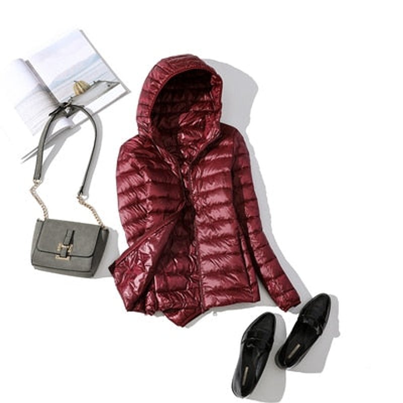 Women's Slim-Fit Hooded Glossy Lightweight Puffer Jacket