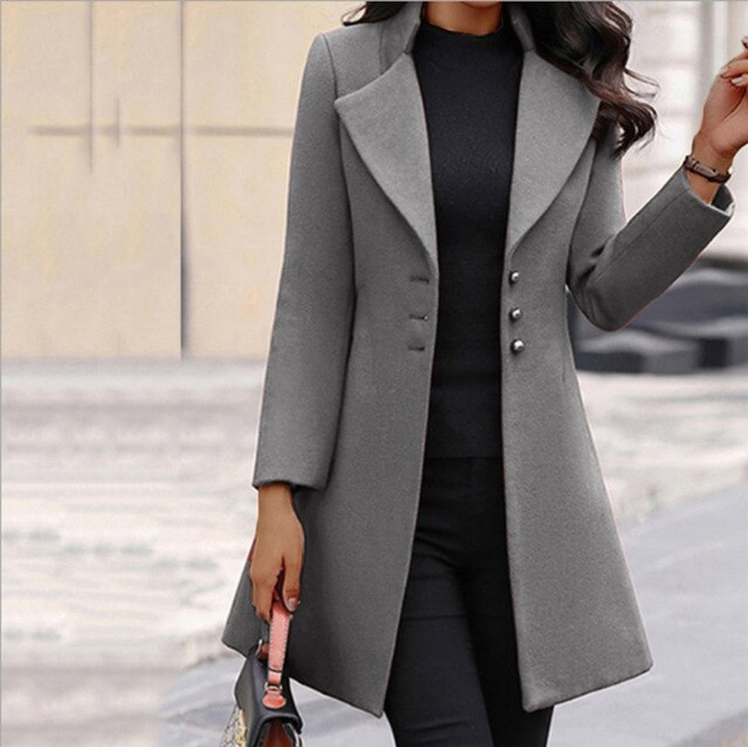 Women's Slim-Fit Lapel-Collar Wool-Blend Trench Coat