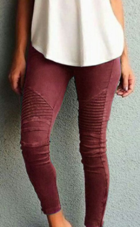 Women's Slim-Fit Moto-Style Ribbed-Knee Stretch Legging
