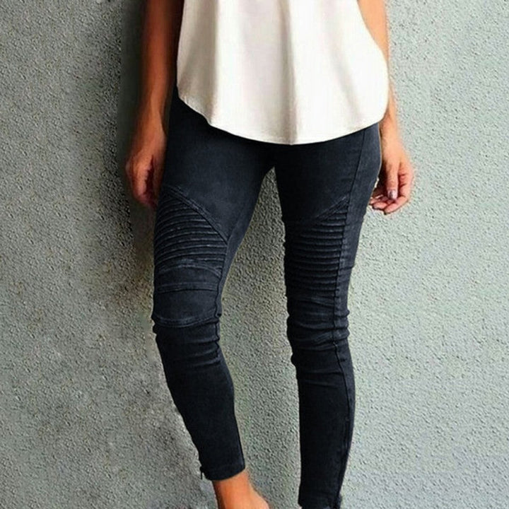 Women's Slim-Fit Moto-Style Ribbed-Knee Stretch Legging