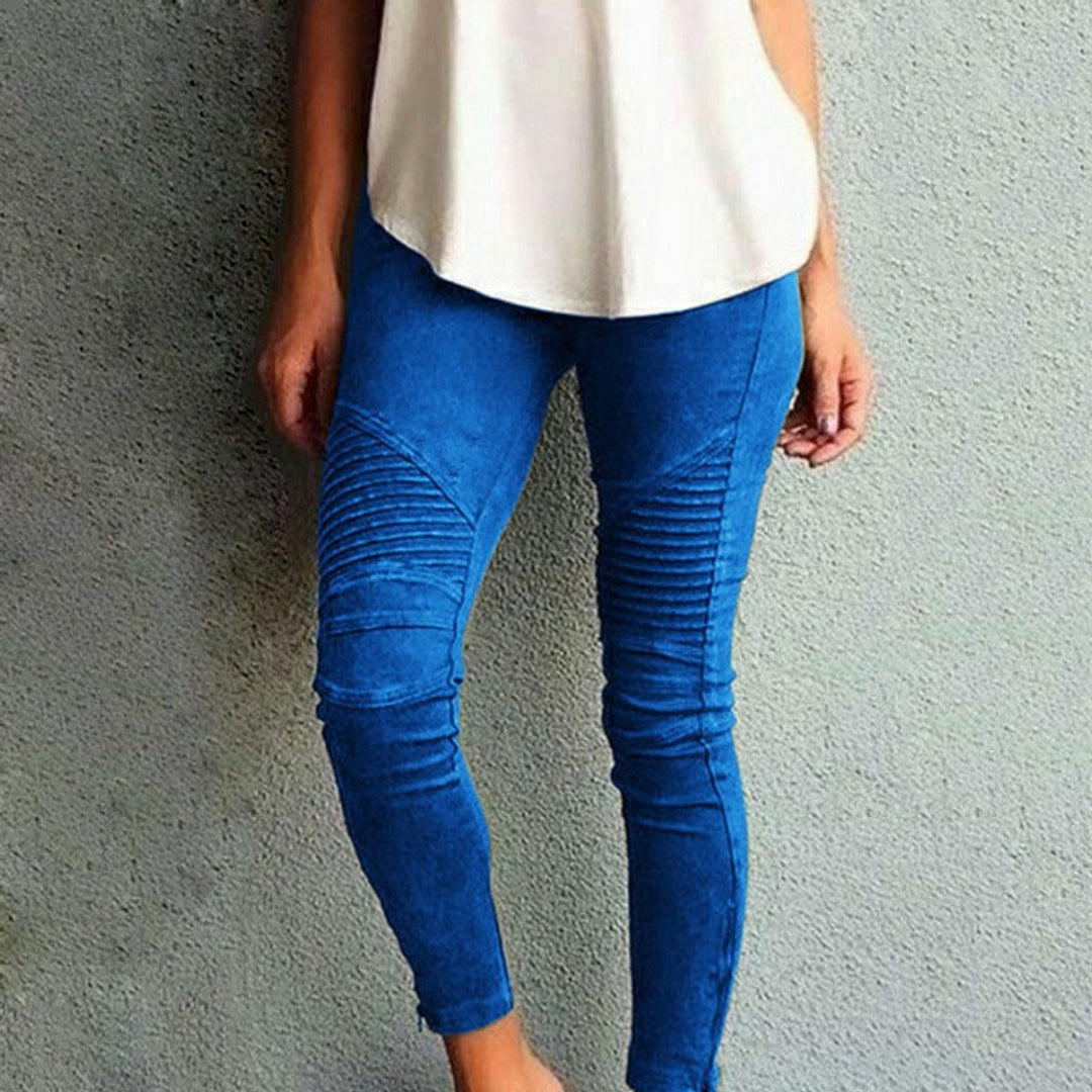 Women's Slim-Fit Moto-Style Ribbed-Knee Stretch Legging