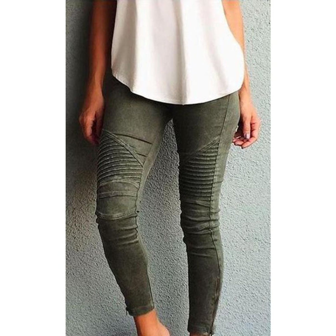 Women's Slim-Fit Moto-Style Ribbed-Knee Stretch Legging