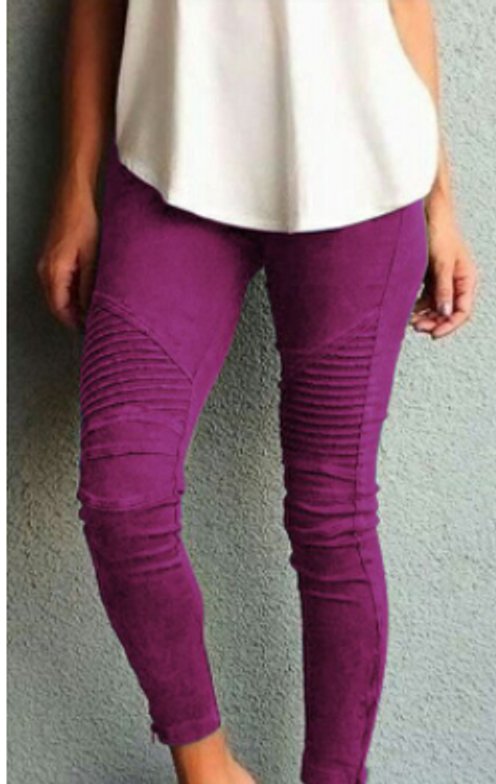 Women's Slim-Fit Moto-Style Ribbed-Knee Stretch Legging