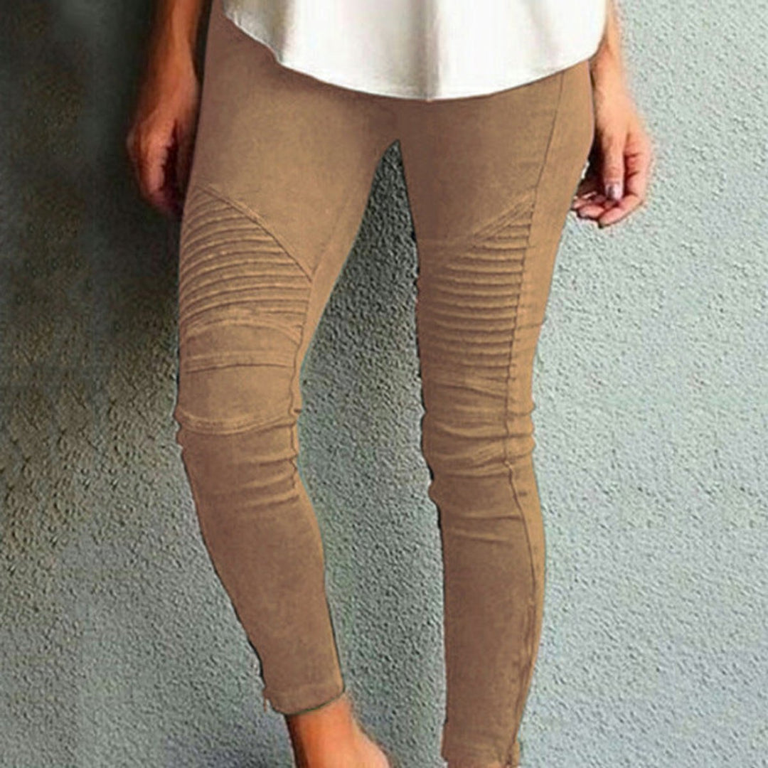 Women's Slim-Fit Moto-Style Ribbed-Knee Stretch Legging