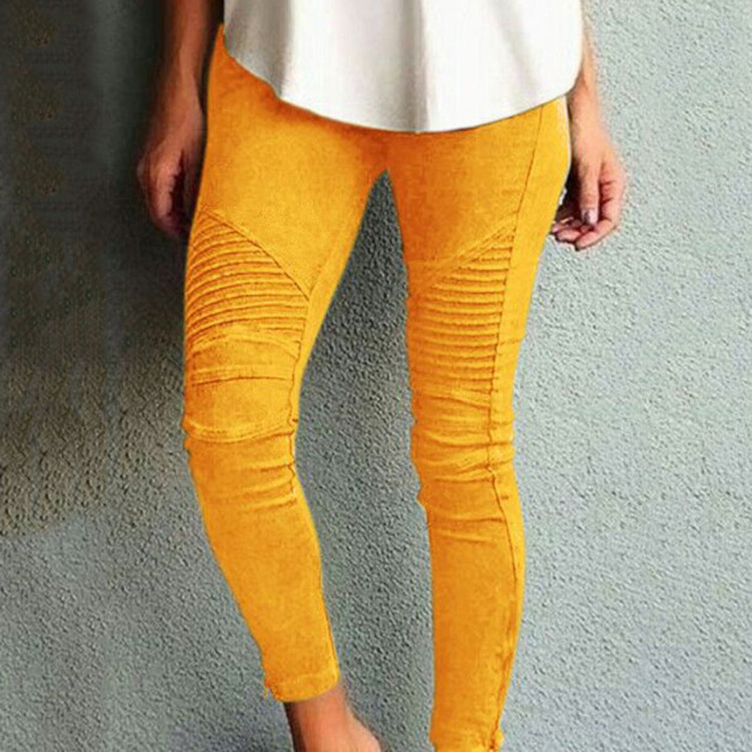 Women's Slim-Fit Moto-Style Ribbed-Knee Stretch Legging