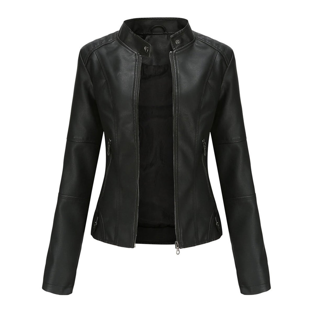 Women's Slim-Fit Zip-Up Faux Leather Moto Biker Jacket