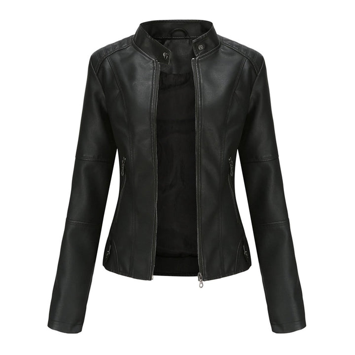 Women's Slim-Fit Zip-Up Faux Leather Moto Biker Jacket